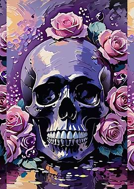 Purple Skull with Roses