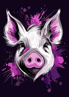 Pig Portrait with Splatter