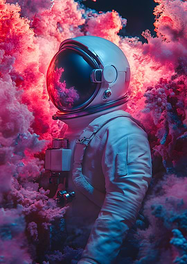 Alone in space the astronaut is enveloped by a sea Poster Art