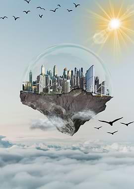 Floating City in a Bubble