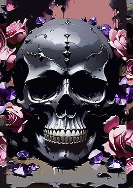 Skull with Roses and Gems