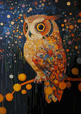 Owl in a Starry Night Garden
