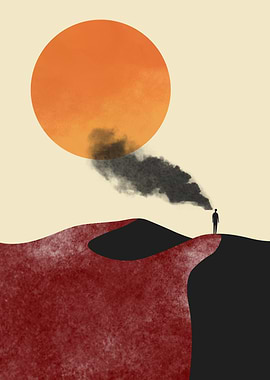 Silhouette Man and Smoke standing on a hill