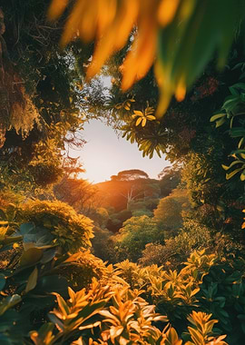 Golden Sunset Through Trees