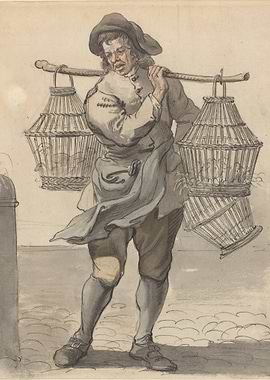 Man Carrying Bird Cages