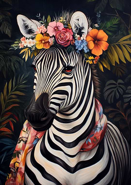 Zebra with Floral Crown