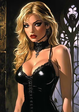 Blonde Woman in Black Corset