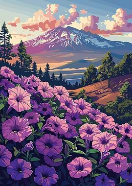 Mountain View with Flowers