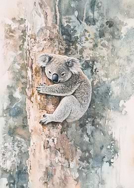 Koala in Tree Watercolor