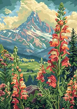 Mountain Landscape with Flowers