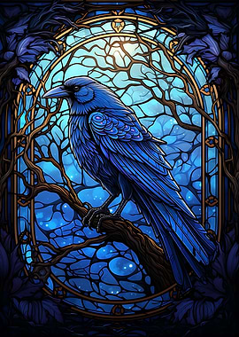 Blue Raven Stained Glass
