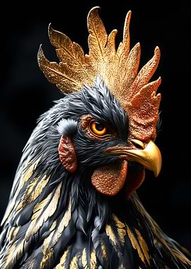 Golden Rooster Portrait Chicken
