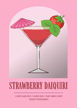 Strawberry Daiquiri Cocktail Recipe Poster