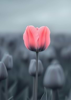 Solitary Pink Tulip – Elegant Minimalist Art