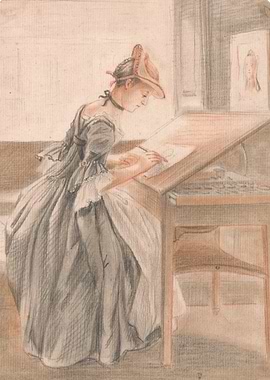 Woman Drawing at Desk