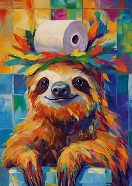 Sloth with Toilet Paper Crown
