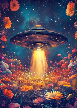 UFO Over Flower Field