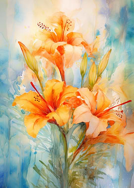 Watercolor Orange Lilies