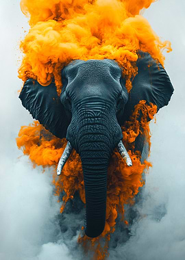 Elephant in Orange Smoke