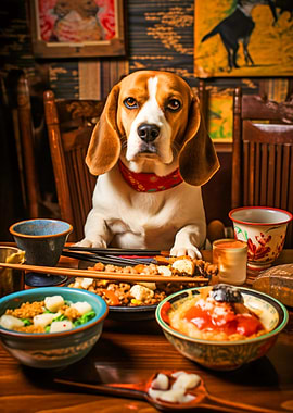 Beagle at Dinner Table