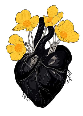 Black Heart with Flowers