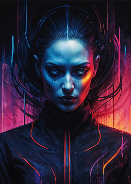 Neon Stare: Cybernetic Sentinel