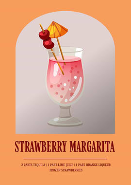 Strawberry Margarita Cocktail Recipe Poster