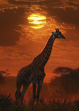 Giraffe Sunset Silhouette