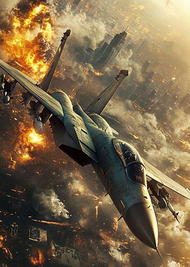 Fighter Jet Over City