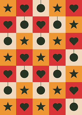 Geometric Pattern with Hearts, Stars and Balls