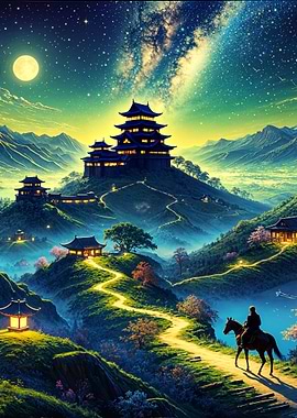 Japanese Temple Night Scene