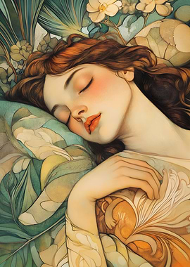 Sleeping Woman And Flowers