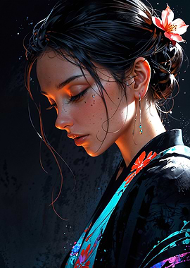 Serene Elegance: Portrait of a Woman in Floral Attire