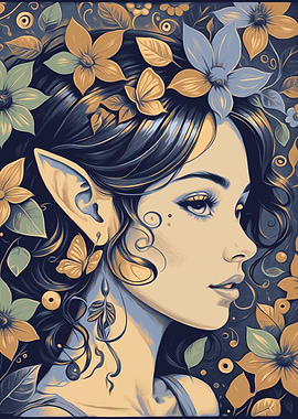 Elven Woman in Floral Frame