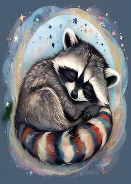 Sleeping Raccoon with Stars
