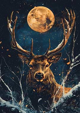 Majestic Deer Under Full Moon