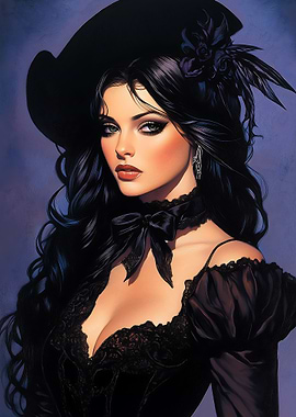 Dark-Haired Woman in Black Dress