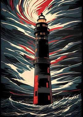Lighthouse in Stormy Sea