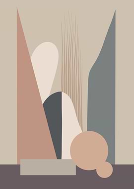 Echoes of Balance, Abstract Geometric Modern Minimalist Art in Neutral Tones