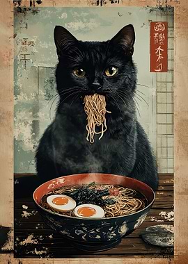 Black Cat Ramen Poster