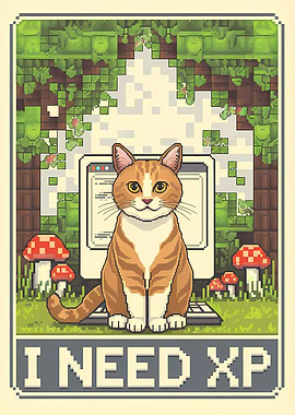 Gamer Cat Needs XP - Pixel Art
