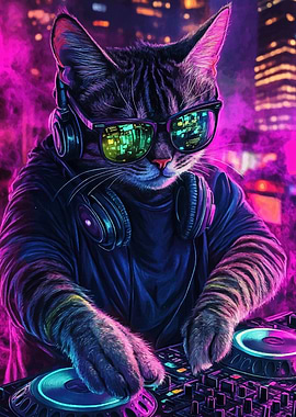 DJ Cat in Neon City