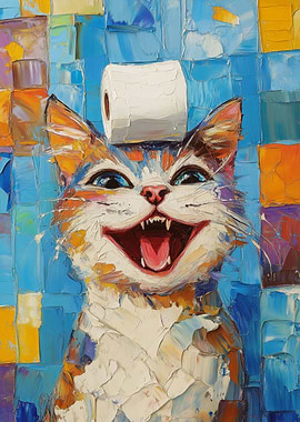 Laughing Cat with Toilet Paper