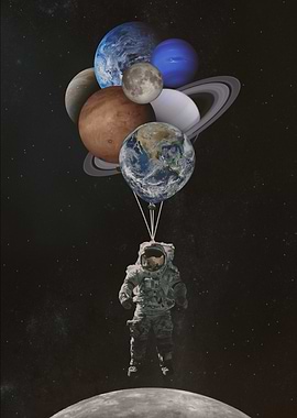 Astronaut with Planet Balloons
