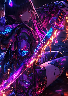 Anime Girl with Glowing Sword