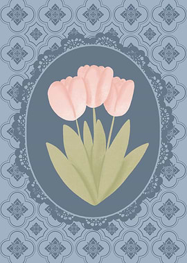 Pink Tulips in Lace Frame