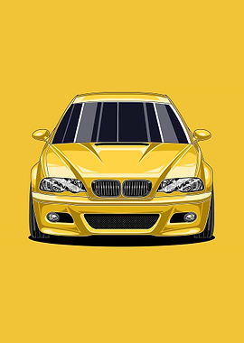 E46 – Classic Sports Car Illustration in Yellow | Retro Car Decor for Fans