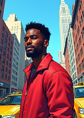 Man in Red Jacket Cityscape