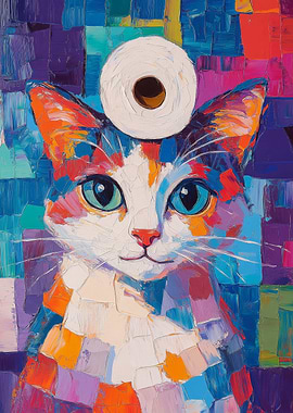 Cat with Toilet Paper Hat