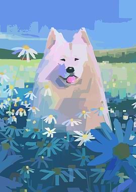 Cute Dog in Flower Field
